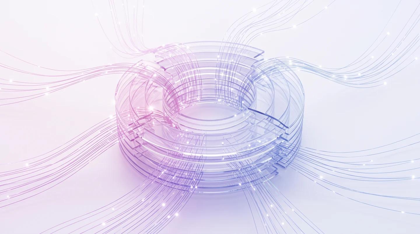 Une architecture circulaire ouverte reçoit et redistribue plusieurs flux de données lumineux.