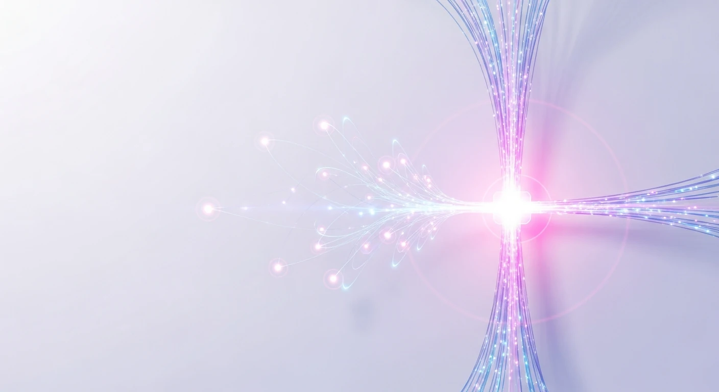 Des filaments lumineux se rejoignent en un point puis se répartissent dans plusieurs directions.