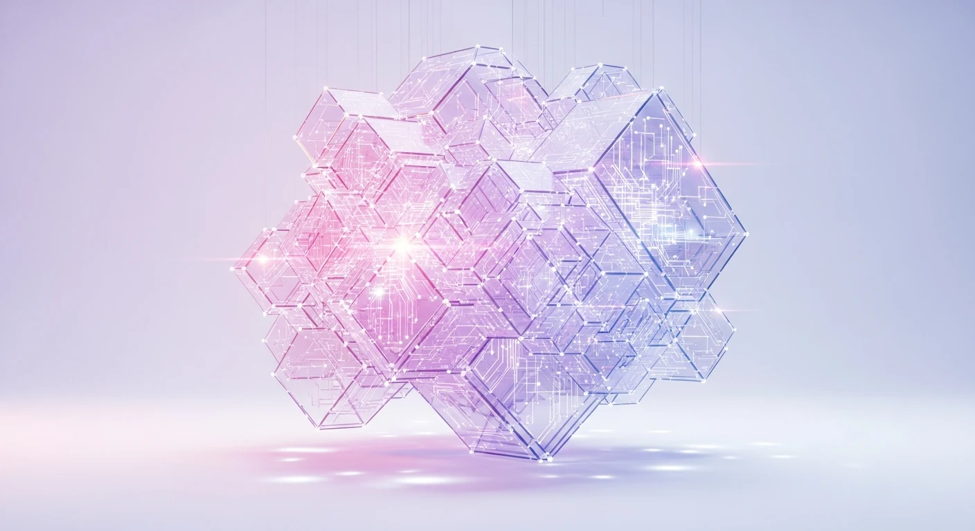 Volumes hexagonaux transparents réunis en un ensemble.