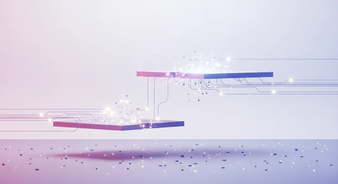 Deux paliers reliés par des lignes lumineuses.