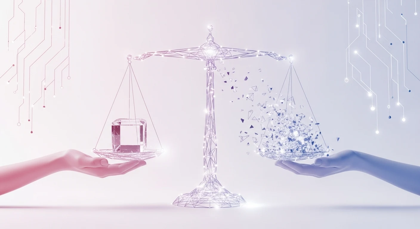 Deux mains accompagnent une balance transparente.